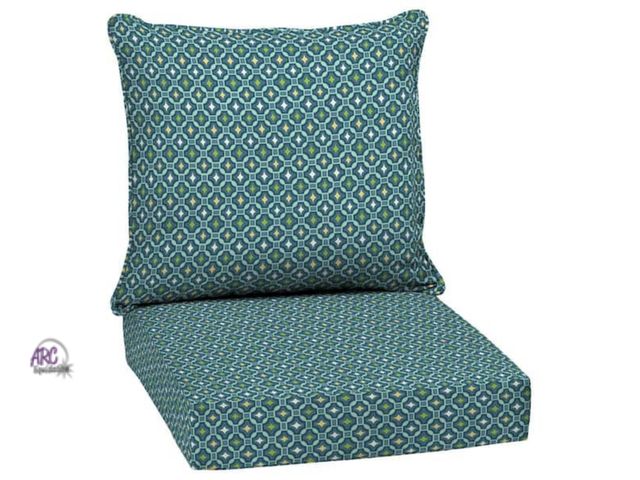 Lot 56-470712 - NEW-ARDEN SELECTIONS-aqua geometric design-2pc outdoor chair cushions-22"L x 22"W x 5"H