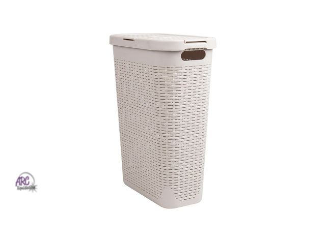 Lot 56-141598 - New Mind Reader 40L Slim Laundry Hamper, Clothes Basket, Lid, Wicker Design, Plastic, 18"L x 10.4"W ...