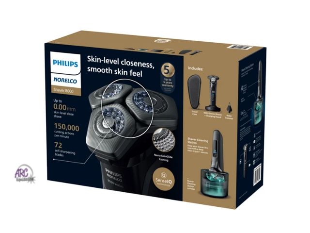 Lot 56-767851 - New open box. Philips Norelco Shaver 8000, Electric Shaver, Wet &amp; Dry, with SenseIQ