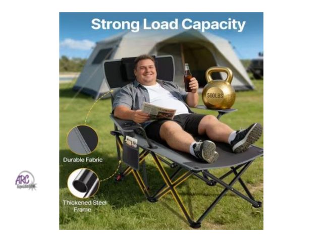 Lot 56-495964 - New in Bag - SEEUTEK - 500 lbs Capacity - Adjustable Camping Chair with Foot Rest, 90°- 140° Reclini...