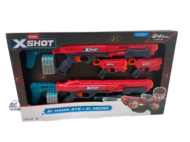 Lot 56-617330 - New - ZURU X-Shot Excel Combo Pack - Two Hawk Eye &amp; Two Micro Toy Dart Blasters 24 darts