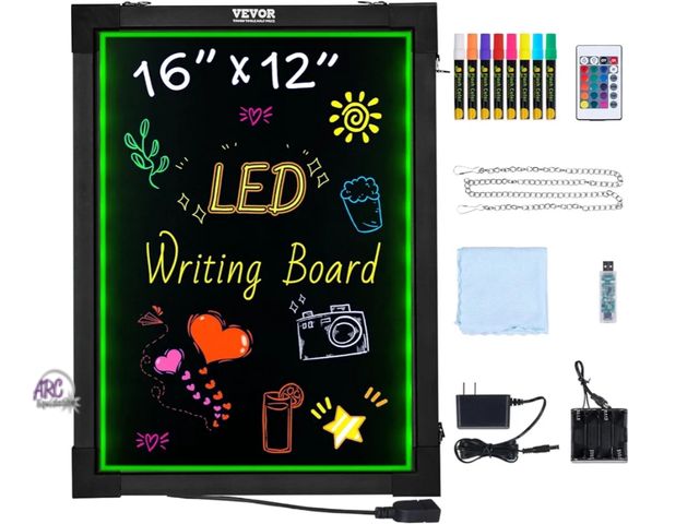Lot 56-556018 - USED-TESTED-VEVOR LED Message Writing Board, 16"x12" Illuminated Erasable Lighted Chalkboard, Neon E...