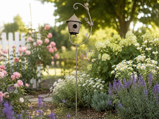 Lot 56-501364 - NEW Decorative Birdhouse Garden Stake, Rustic Metal Butterfly Design 58"