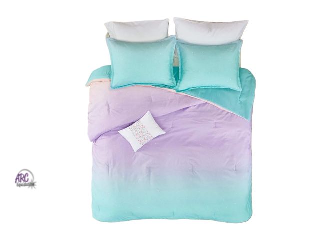 Lot 56-558818 - NEW-4 Piece Aqua Purple Ombre Comforter Full Queen Set, Blue Pink Glitter Rainbow Kids Bedding Teen ...