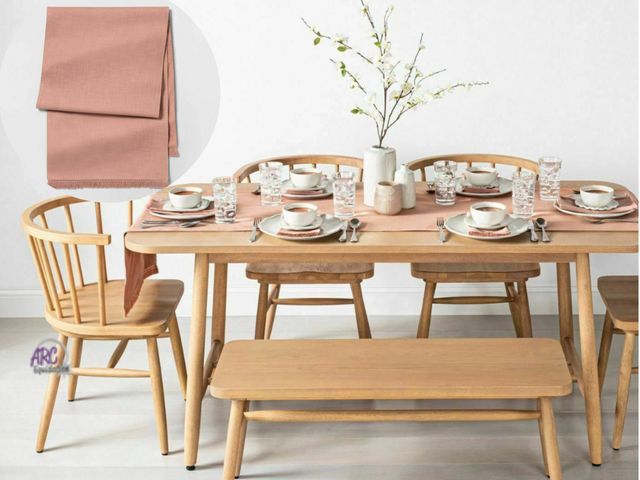 Lot 56-794040 - New Lot of 6 Hearth &amp; Hand Solid Rose Table Runners  20" x 90"  Oversized Machine washable