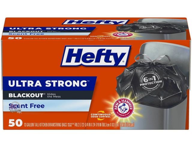 Lot 56-206715 - NEW OPEN BOX Hefty Ultra Strong Tall Kitchen Drawstring Trash Bags13gal/50ct - Unscented