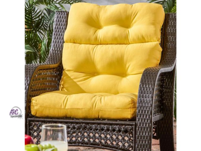 Lot 56-130161 - New Solid Sunbeam Outdoor High Back Dining Chair Cushion (Yellow) (24x22x5”)