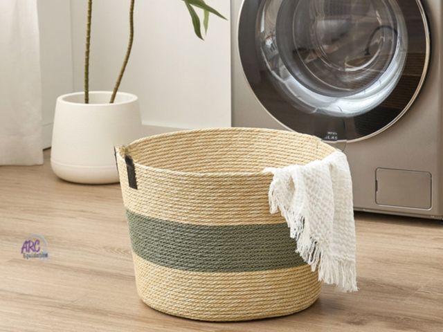 Lot 56-517065 - NEW-MISSING HANDLES-Baum Two-Tone Faux Wicker Basket-20" diameter