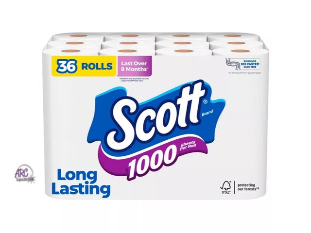 Lot 56-306714 - New,Scott 1000 Septic-Safe 1-Ply Toilet Paper
