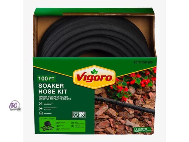 Lot 56-640164 - New - Vigoro 3/8 in. x 100 ft. Heavy-Duty Garden Drip Irrigation Soaker Hose System