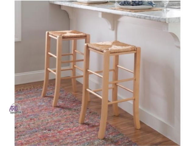 Lot 56-768221 - New 2 pack Marlene 29.15 in. Natural Backless Wood Bar Stool with Rush Seat Set of Two