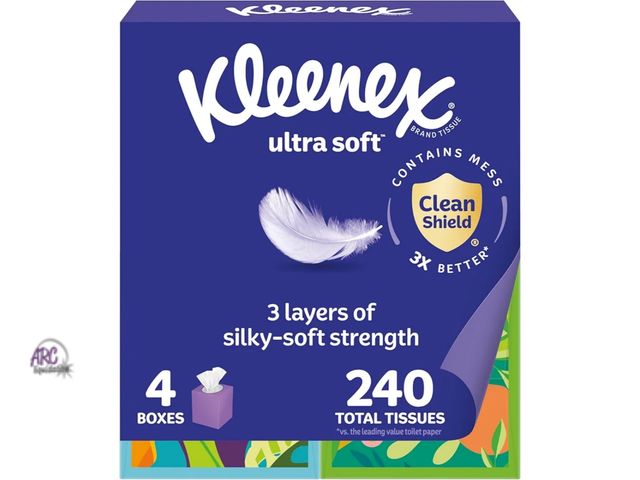 Lot 56-474412 - NEW-Kleenex Ultra Soft Facial Tissues, 4 Cube Boxes, 60 Tissues per Box, 3-Ply (240 Total)