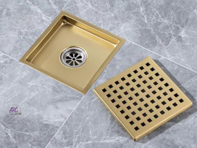 Lot 56-800923 - New - Flynama 6 in. Square Stainless Steel Shower Drain in Brushed Gold