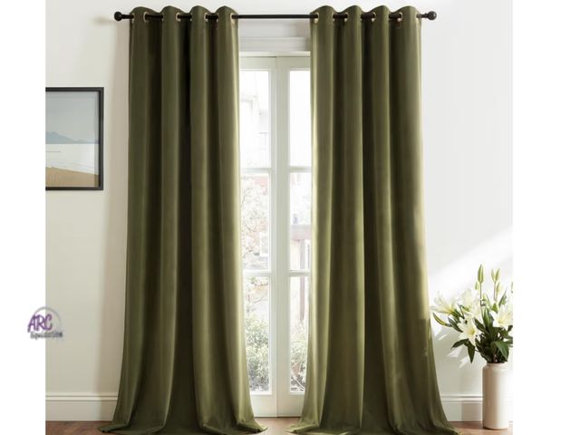 Lot 56-370164 - New out of package Olive Green Velvet Blackout Curtains 52”X96”