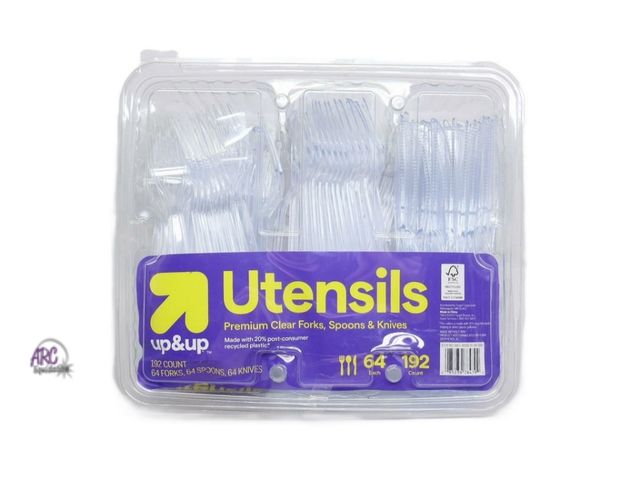Lot 56-790413 - New Up &amp; Up Utensils BPA-Free Premium Clear Plastic Forks, Spoons &amp; Knives - 192ct