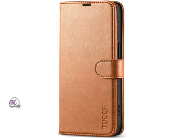 Lot 56-592946 - NEW-Tucch brown faux leather phone case wallet for iPhone 2025 (see pictures) 6.25" x 3"