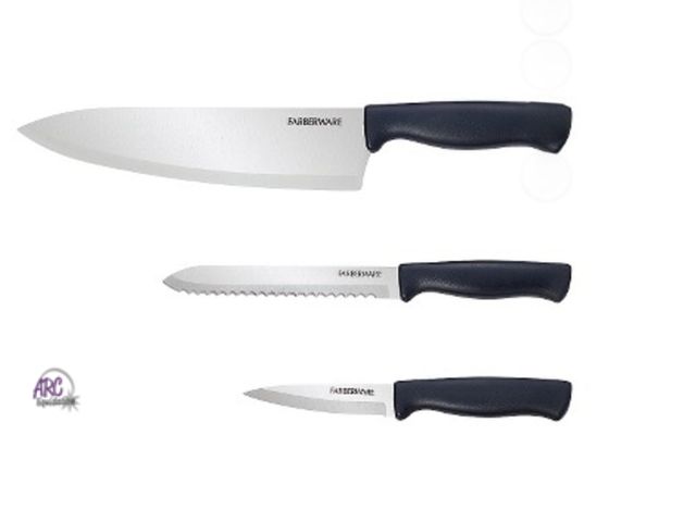 Lot 56-323130 - New, 3 piece Farberware chef knife set