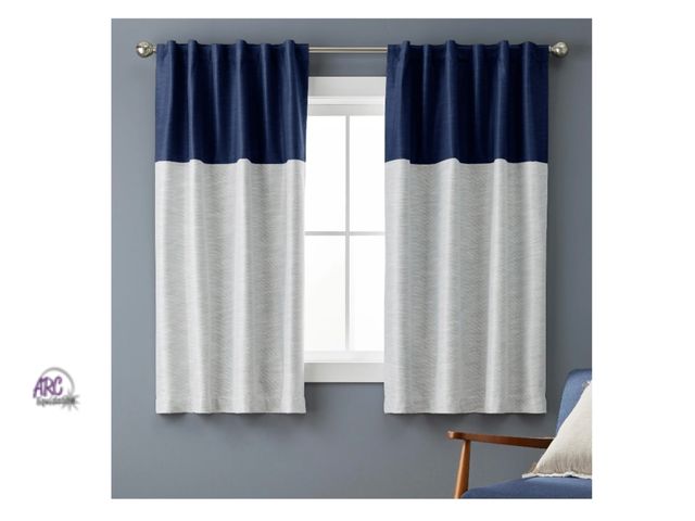 Lot 56-161813 - New Lot of 4 Better Homes &amp; Gardens Colorblock Rod Pocket and Back Tab Blackout Curtain Panel, 1...