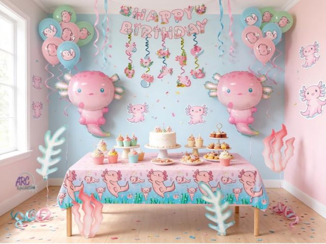 Lot 56-502864 - NEW IN PACKAGE Axolotl Birthday Party Decorations - 21Pcs Pink Axolotl Party Decorations Set with Ax...