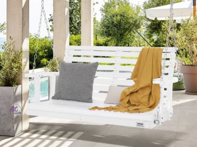 Lot 56-597398 - NEW-VEVOR Wooden Porch Swing 4 ft, Patio Bench Swing for Courtyard &amp; Garden, Upgraded 880 lbs St...