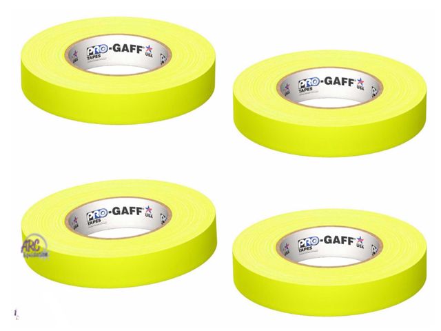 Lot 56-363498 - New,4 Pack Pro Tapes Pro Gaff Premium Gaffer's Tape - 1inch 50-yard Rolls, Fluorescent Yellow