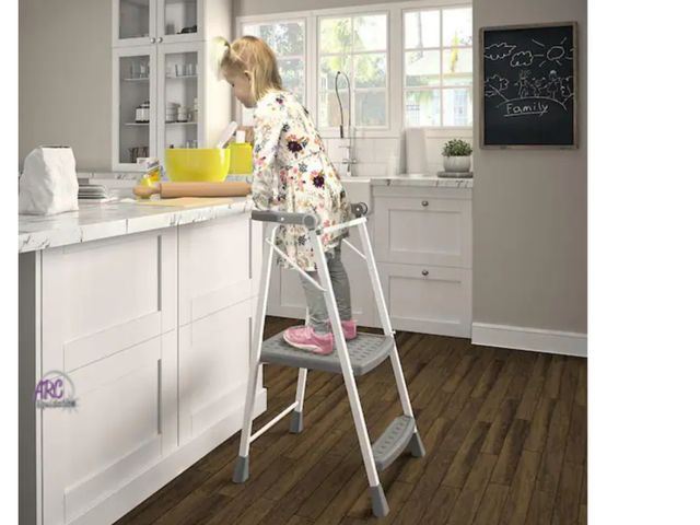 Lot 56-350223 - New, blue in color, Cosco kitchen stepper folding step stool, family friendly, 7ft 10in adult max re...