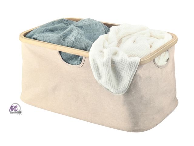 Lot 56-559129 - NEW-Easy Home collapsible laundry basket-beige-21 1/4" L x 13" W x 10" H