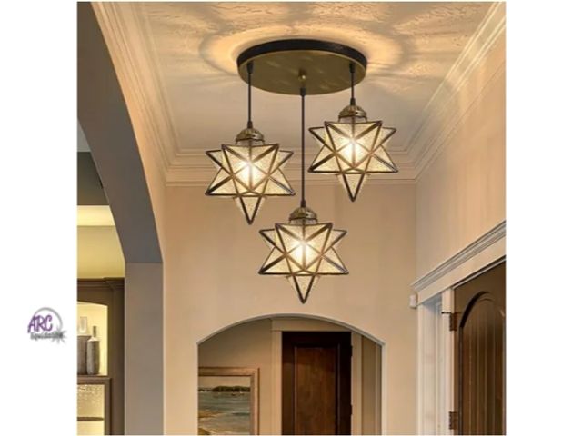 Lot 56-751650 - New in box. Glass Glam Chandelier Star Pendants Light Fixture Modern Elegant Ceiling Hanging Lights ...