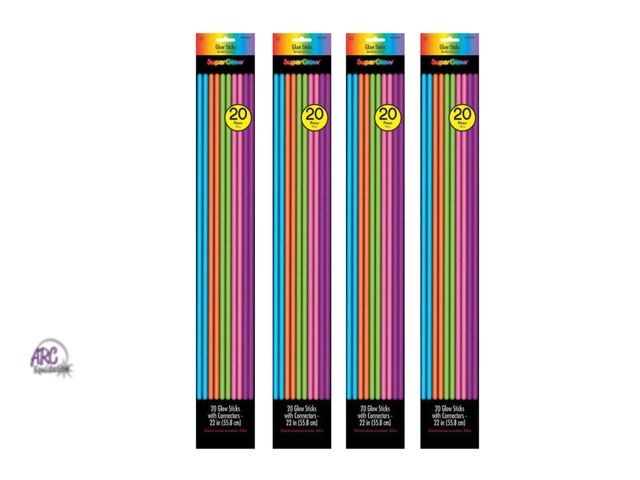 Lot 56-237823 - NEW LOT OF 4 22" 20 count packs of glow sticks(80 total)