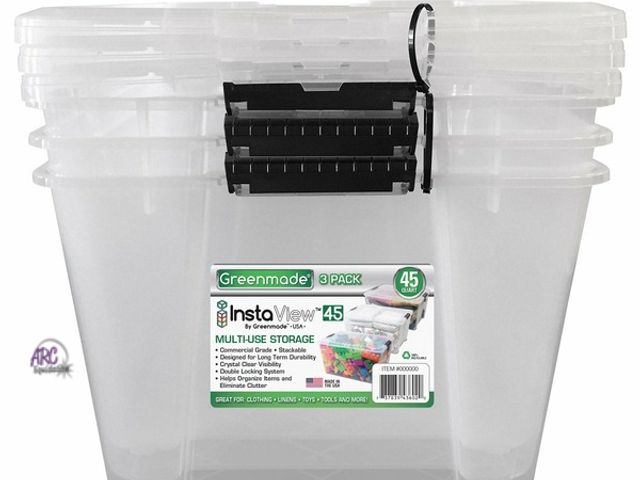 Lot 56-516825 - NEW-LOT OF 3-Geeenmade clear totes with lids 45 quarts