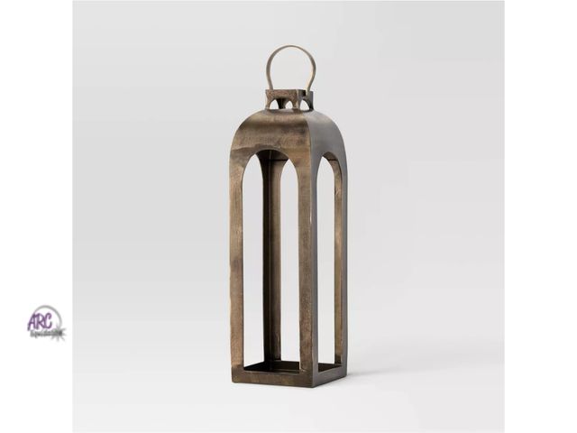 Lot 56-536817 - NEW-Pillar Cast Aluminum Lantern Candle Holders Gold - Threshold-29"x9"