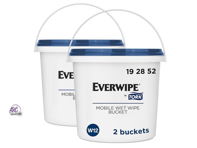 Lot 56-266398 - NEW Set Of 2 Tork Everwipe Mobile Wet Wipe Resealable Buckets, White