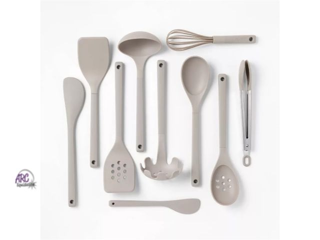 Lot 56-551129 - NEW-Figmint soft grip nylon cooking utensil set-10 piece-grey