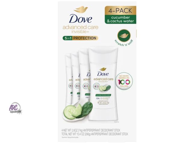 Lot 56-206314 - NEW OPEN BOX Dove Advanced Care Invisible+ Deodorant, 2.6 oz, 4-pack