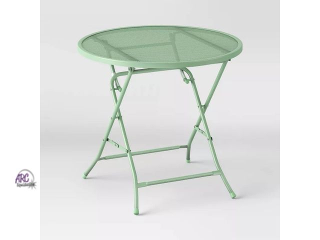 Lot 56-785413 - New 32" Metal Mesh Round Patio Bistro Table. Some scuff marks on edge of table
