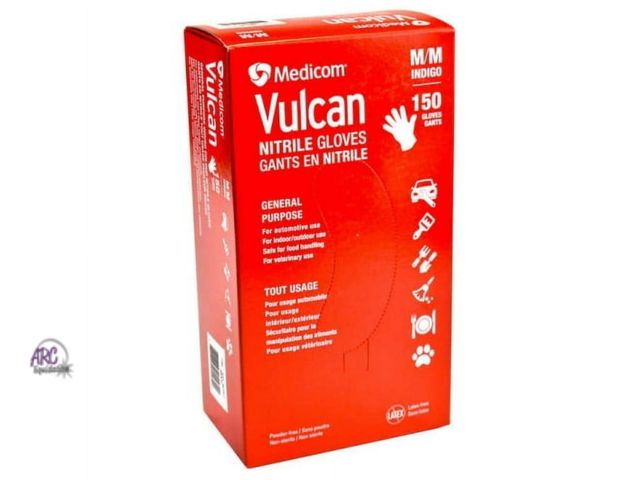 Lot 56-202214 - NEW OPEN BOX Medicom Vulcan Nitrile Gloves Latex-Free General Purpose Indigo Color 150ct