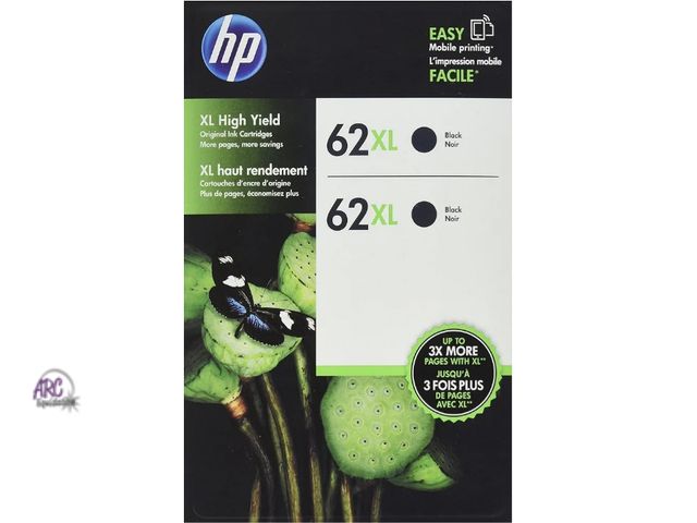 Lot 56-524140 - NEW-HP 62XL Black 2 pack ink cartridges