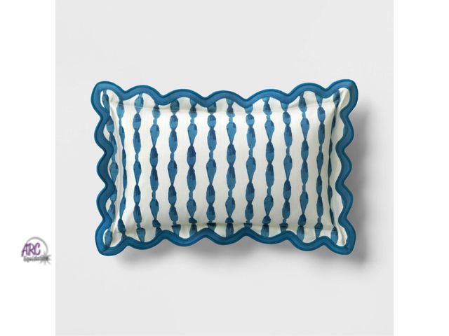 Lot 56-288012 - NEW 20"x12" Scalloped Outdoor Lumbar Pillow Blue Stripe - Threshold