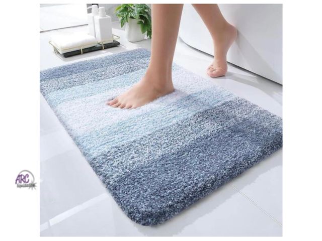 Lot 56-119024 - New Blue Stripe Microfiber Rectangular Shaggy Bath Rug (24x17”)
