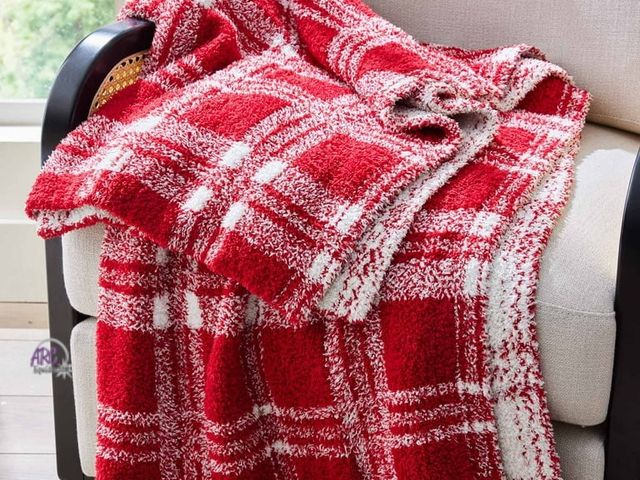 Lot 56-286428 - NEW Better Homes &amp; Gardens Soft Cozy Knit Oversize Couch Throw Blanket, Red Plaid 50” x 72”