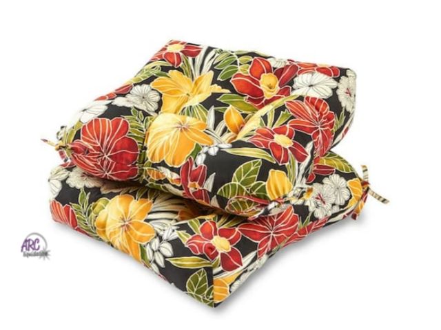 Lot 56-508665 - NEW-Aloha Floral Black Square Tufted Outdoor Seat Cushion (2-Pack)