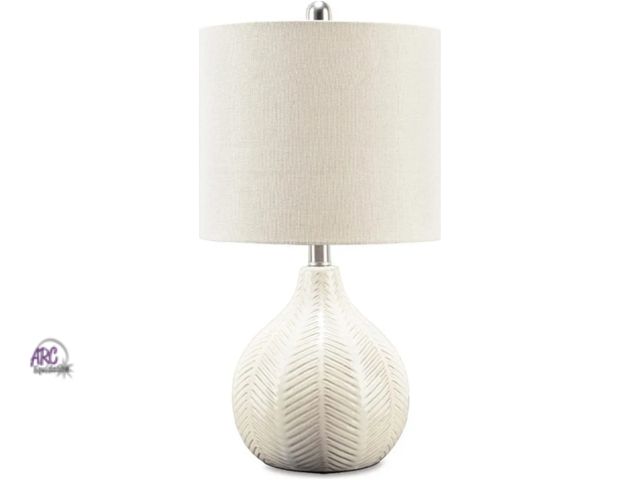 Lot 56-753850 - New in box. Signature Design by Ashley Rainermen Casual Ceramic Table Lamp, Transparent White Glaze ...