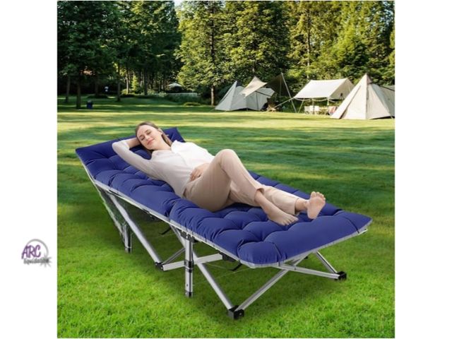 Lot 56-506024 - NEW-Folding bed (blue) with pad and pillow