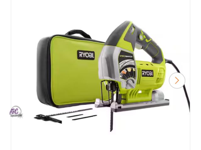Lot 56-605523 - New, open box. RYOBI
6.1 Amp Corded Variable Speed Orbital Jig Saw with SPEEDMATCH Technology