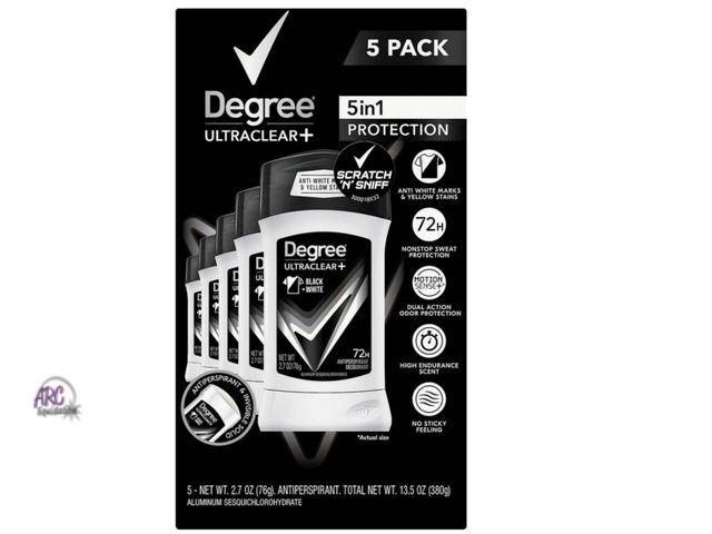 Lot 56-334960 - New, Out of package , pack of 5, Degree Men UltraClear+ Antiperspirant Deodorant Black and White 2.7...