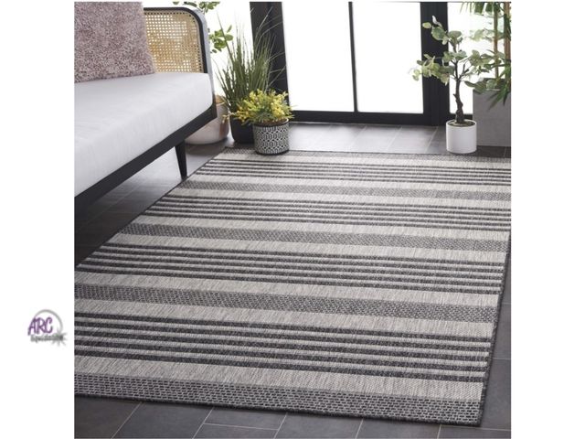 Lot 56-808325 - New - SAFAVIEH Beach House Jenelle Striped Indoor/Outdoor Area Rug, Grey/Charcoal, 4' x 6'