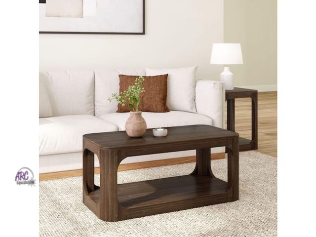Lot 56-691245 - New - PLANK+BEAM Forma 40 in. Walnut Rectangle Wood Coffee Table with Shelf