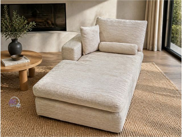 Lot 56-757750 - NEW Boneless Chaise Lounge – Soft Ribbed Fabric Neutral Beige. 64" x 36" x 14"