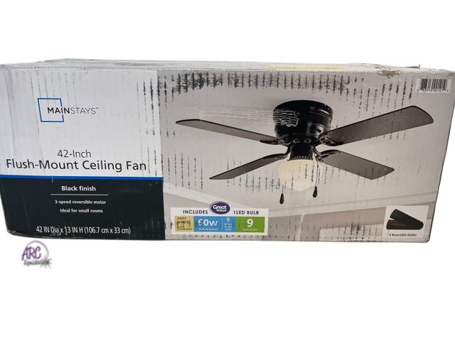 Lot 56-362525 - New, missing globe, 42inch flush mount ceiling fan