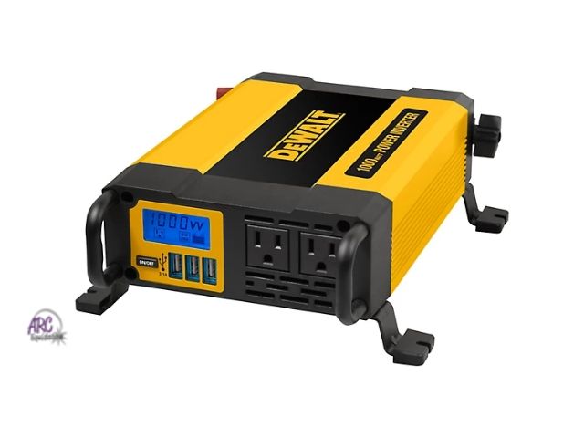 Lot 56-571419 - NEW-TESTED-DEWALT 1,000W Power Inverter with USB and Digital Display, 12VDC Connector, Battery Clamp...